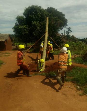 Pole erection at Kiegei site in Lindi region