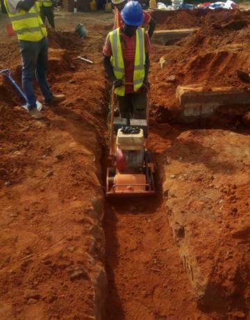 Compaction of soil at Matekwe PV plant .The PV plant provides 12kWp  of power for more than 150 houses which were offgrid