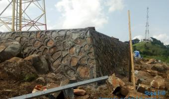 Retaining wall construction at Nsopa Telecommunication tower. Retaining wall was constructed in order to stabilize tower foundation and prevent soil erosion. 